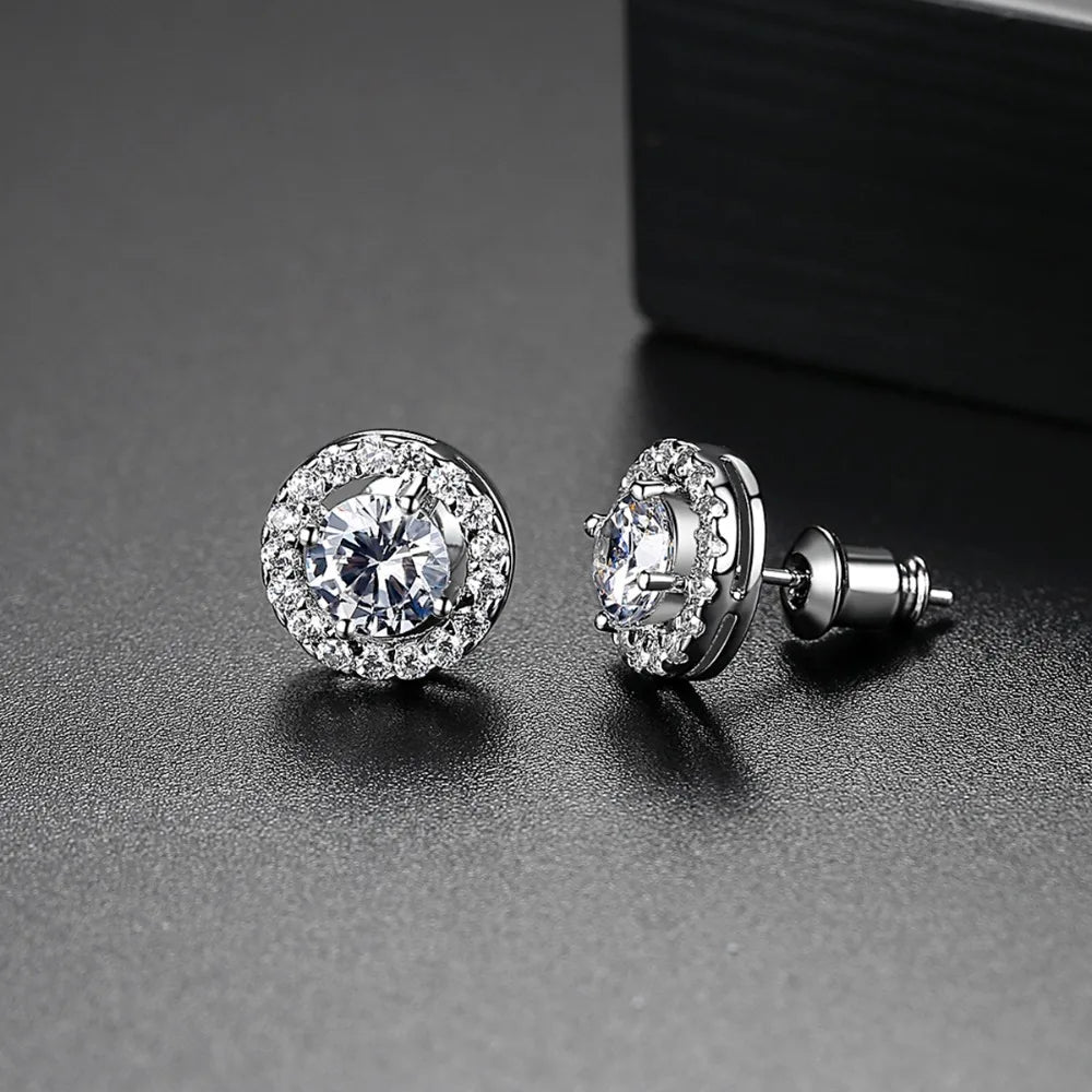 CZCITY Jewelry JEANS Brand Wholesale Hearts & Arrows Cut Top Quality 0.75 Carat Women Wedding Round Halo CZ Stud Earrings
