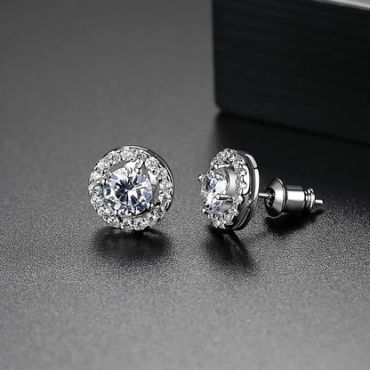 CZCITY Jewelry JEANS Brand Wholesale Hearts & Arrows Cut Top Quality 0.75 Carat Women Wedding Round Halo CZ Stud Earrings