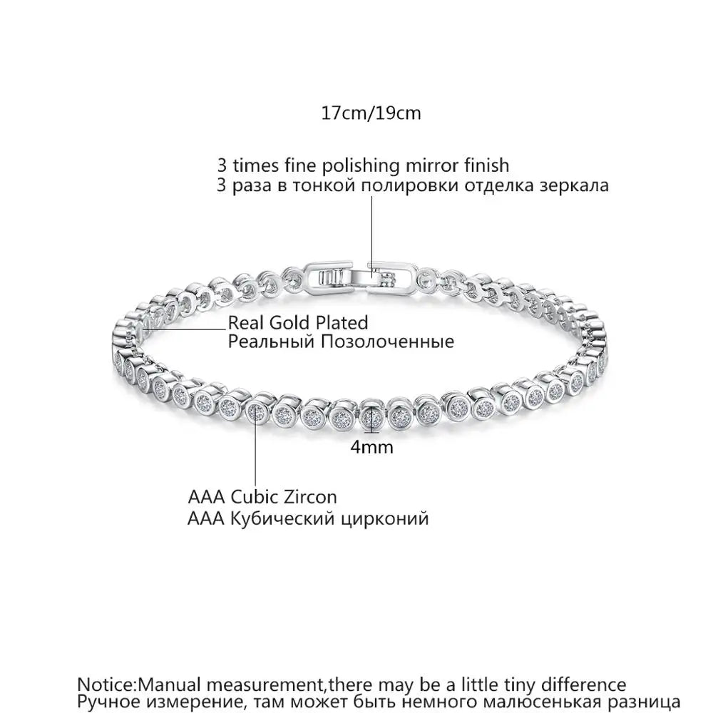 CZCITY Wholesale Luxury Rhodium White Plated Genuine Round Clear CZ Bridal Wedding Women Tennis Chain Bracelet