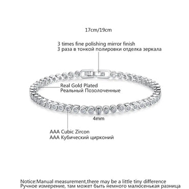 CZCITY Wholesale Luxury Rhodium White Plated Genuine Round Clear CZ Bridal Wedding Women Tennis Chain Bracelet