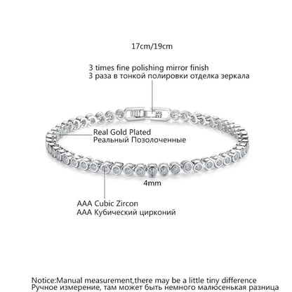 CZCITY Wholesale Luxury Rhodium White Plated Genuine Round Clear CZ Bridal Wedding Women Tennis Chain Bracelet