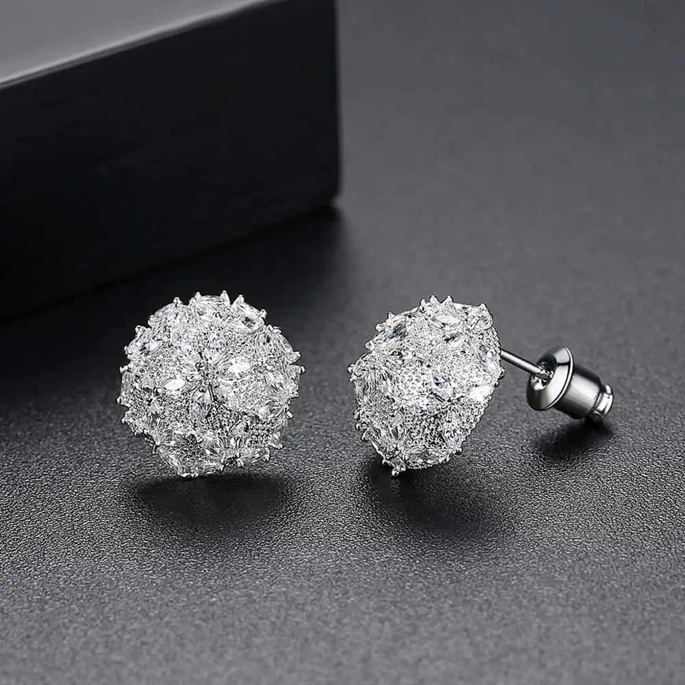 CZCITY Christmas Snowflake Stud Earrings for Women High Quality a AA Zircon Fashion Earring Jewelry Female