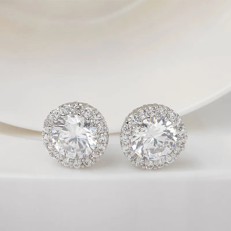 CZCITY Wholesale High Quality Round Design a AA CZ Crystal Rhodium Plated Wedding Romantic Luxury Jewelry Women Stud Earring