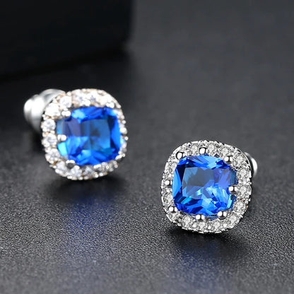 CZCITY Cute Square CZ Stone Post Stud Earrings Four Color Options Fashion Style Korean Cubic Zirconia Earring