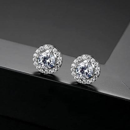 CZCITY Jewelry JEANS Brand Wholesale Hearts & Arrows Cut Top Quality 0.75 Carat Women Wedding Round Halo CZ Stud Earrings