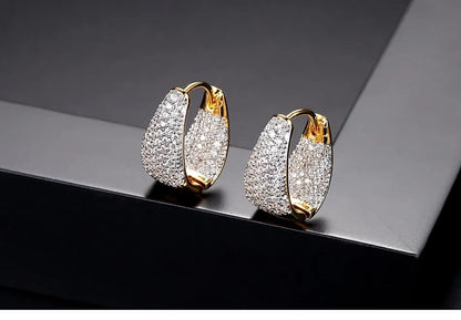 CZCITY Grace Refinement Fashion Gold Color Clear Stud Earrings Paved Micro a AA Cubic Zircon Ear Hoop Jewelry for Women