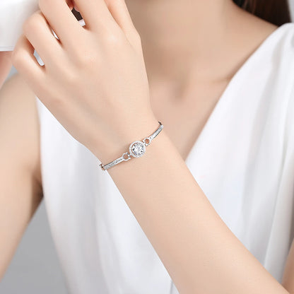 CZCITY New coming Rhodium White Gold Plated Brass Bangles Top Quality Hearts and Arrows Cut Zircon Bangle