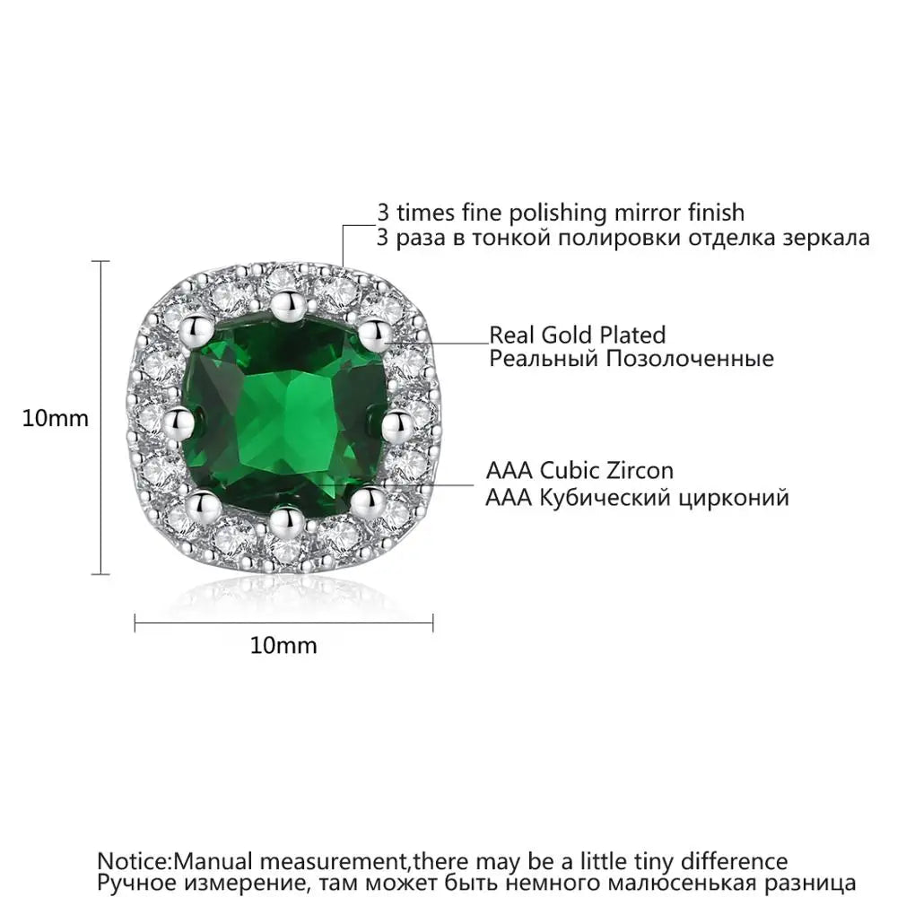 CZCITY Cute Square CZ Stone Post Stud Earrings Four Color Options Fashion Style Korean Cubic Zirconia Earring