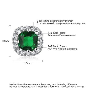 CZCITY Cute Square CZ Stone Post Stud Earrings Four Color Options Fashion Style Korean Cubic Zirconia Earring