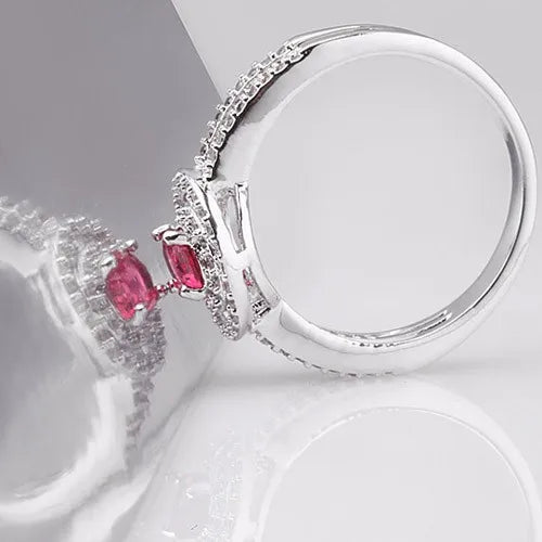 LUOTEEMI Rhodium White Gold Plated Bridal Wedding Sparkling Cubic Zirconia Micro Pave Engagement Wedding Halo Ring