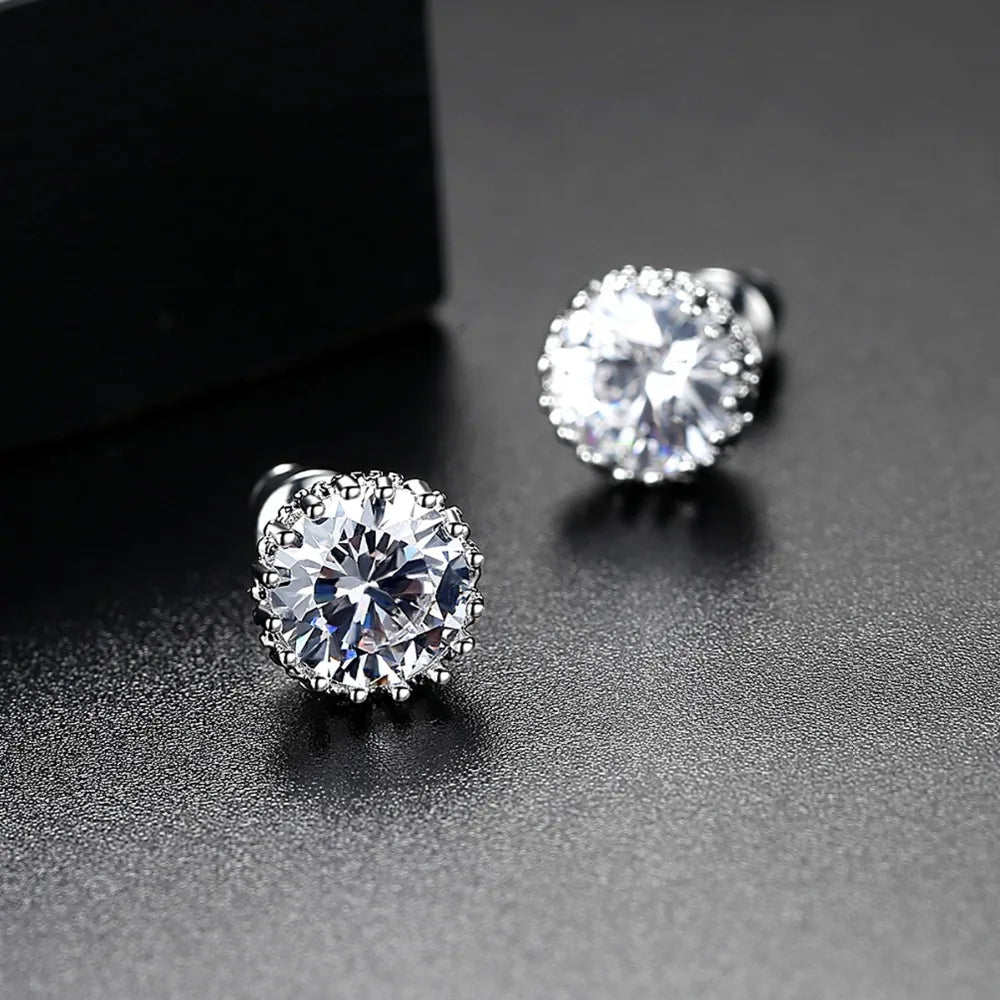 CZCITY Hot Sale 8mm 2ct Top Quality Sparkling Clear CZ Crown Design Women Daily Wear Wholesale Cheap Stud Earrings