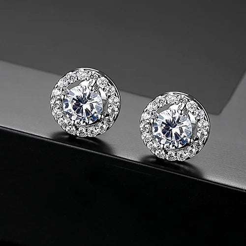 CZCITY Jewelry JEANS Brand Wholesale Hearts & Arrows Cut Top Quality 0.75 Carat Women Wedding Round Halo CZ Stud Earrings