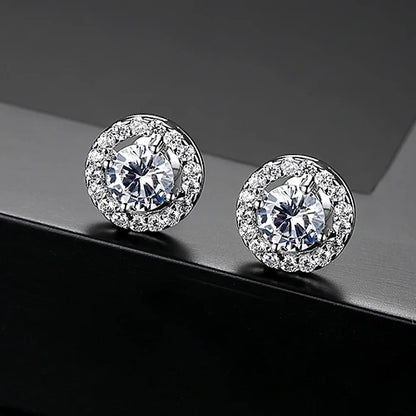 CZCITY Jewelry JEANS Brand Wholesale Hearts & Arrows Cut Top Quality 0.75 Carat Women Wedding Round Halo CZ Stud Earrings