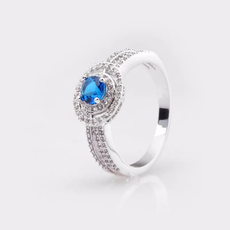 LUOTEEMI Rhodium White Gold Plated Bridal Wedding Sparkling Cubic Zirconia Micro Pave Engagement Wedding Halo Ring