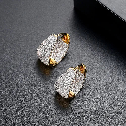 CZCITY Grace Refinement Fashion Gold Color Clear Stud Earrings Paved Micro a AA Cubic Zircon Ear Hoop Jewelry for Women