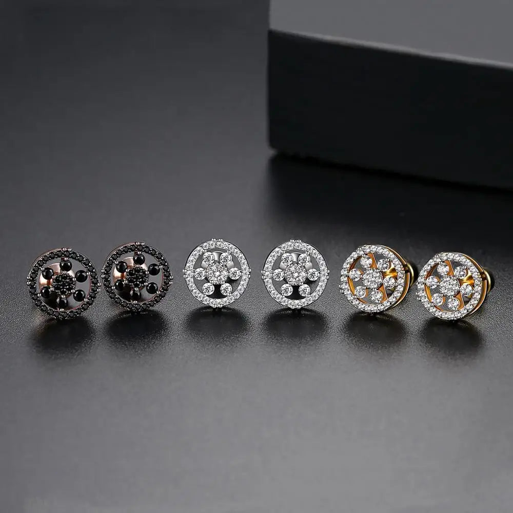CZCITY Cubic Zirconia Hip Hop Stud  Earrings for Boy Black Rhodium Plated Wholesale Jewelry Ready to Ship Jewelry