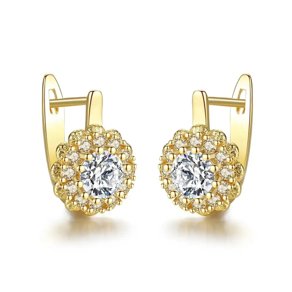 CZCITY Fashion 18k Gold Women Earrings New Cubic Zirconia Flower Huggie Earrings