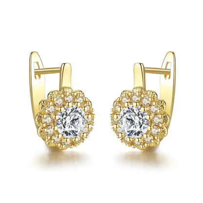 CZCITY Fashion 18k Gold Women Earrings New Cubic Zirconia Flower Huggie Earrings