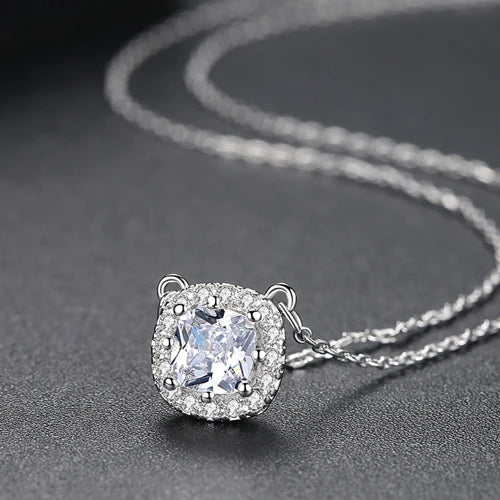 CZCITY High Quality Women Cubic Zirconia Halo Pendant Necklace OL Stylish  Handmade Custom CZ Necklace
