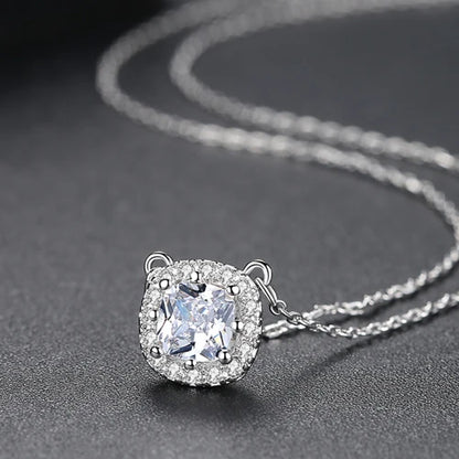 CZCITY High Quality Women Cubic Zirconia Halo Pendant Necklace OL Stylish  Handmade Custom CZ Necklace