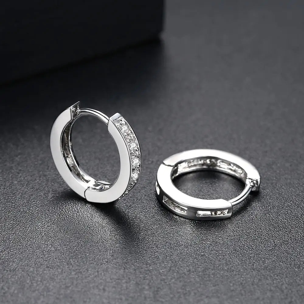 CZCITY Wholesale High Quality Luxury Rhodium Plated CZ Jewelry Popular Hip Hop Design Small Hoop Earrings for Women
