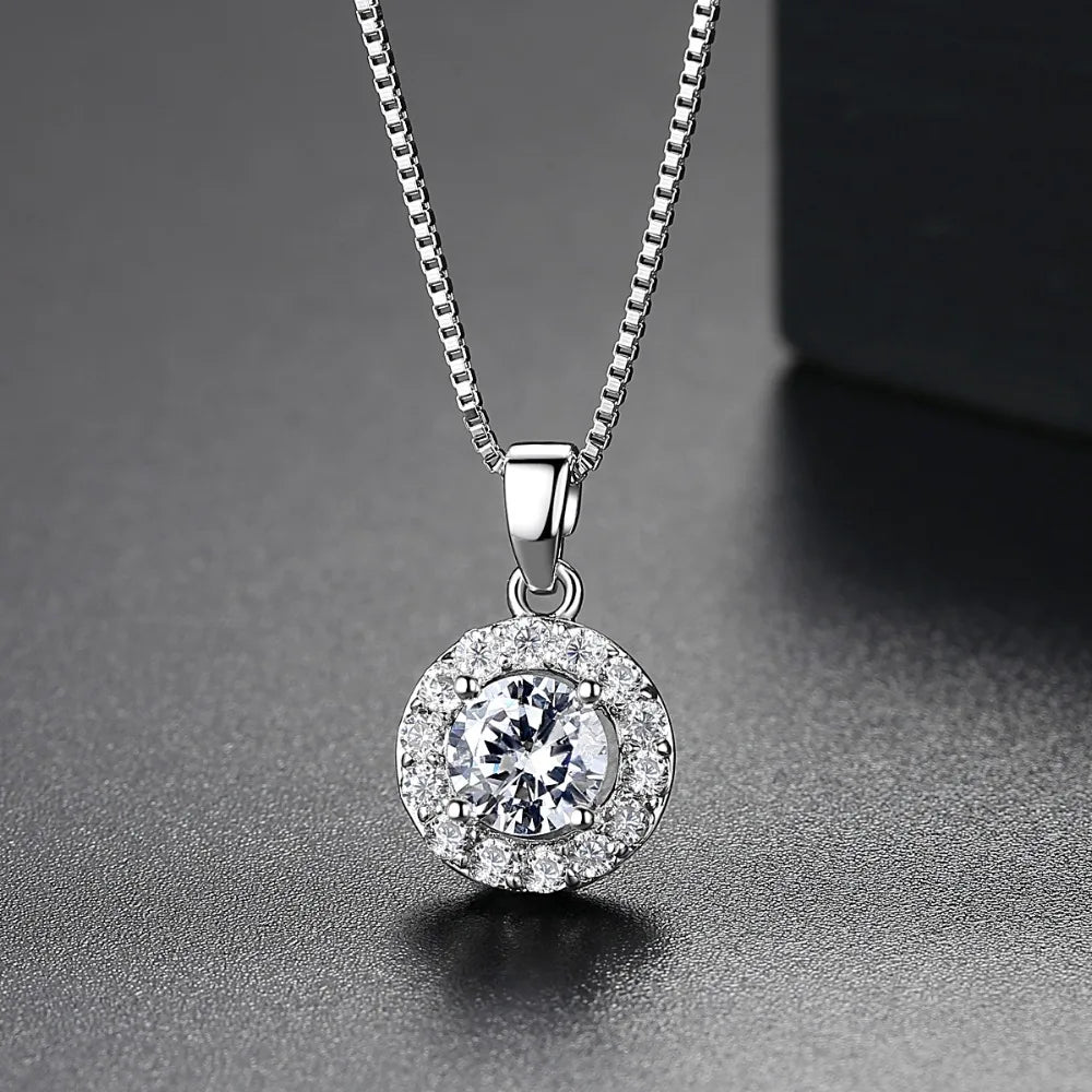 CZCITY Hot Sale Hearts & Arrows Cut Top Quality Carat CZ Diamond Round Pendant Sona Necklace