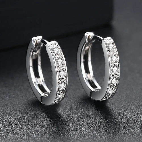 CZCITY Wholesale High Quality Luxury Rhodium Plated CZ Jewelry Popular Hip Hop Design Small Hoop Earrings for Women