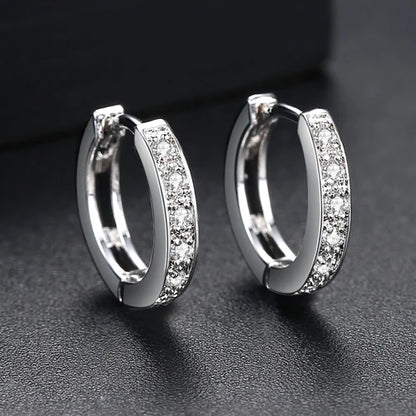 CZCITY Wholesale High Quality Luxury Rhodium Plated CZ Jewelry Popular Hip Hop Design Small Hoop Earrings for Women