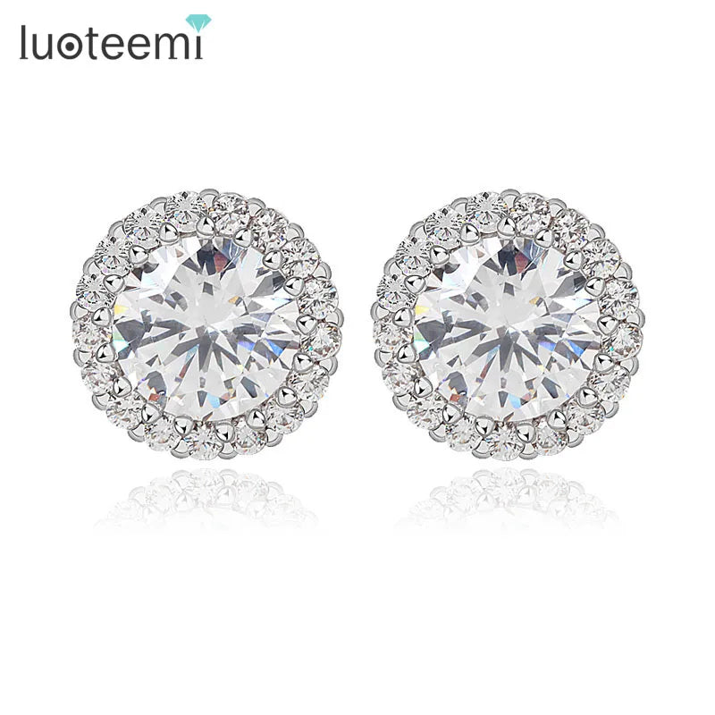 CZCITY Wholesale High Quality Round Design a AA CZ Crystal Rhodium Plated Wedding Romantic Luxury Jewelry Women Stud Earring