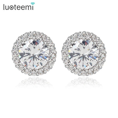 CZCITY Wholesale High Quality Round Design a AA CZ Crystal Rhodium Plated Wedding Romantic Luxury Jewelry Women Stud Earring