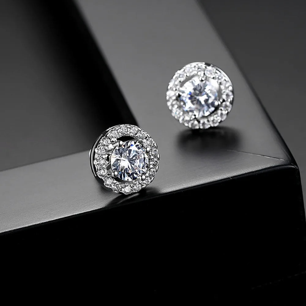 CZCITY Jewelry JEANS Brand Wholesale Hearts & Arrows Cut Top Quality 0.75 Carat Women Wedding Round Halo CZ Stud Earrings