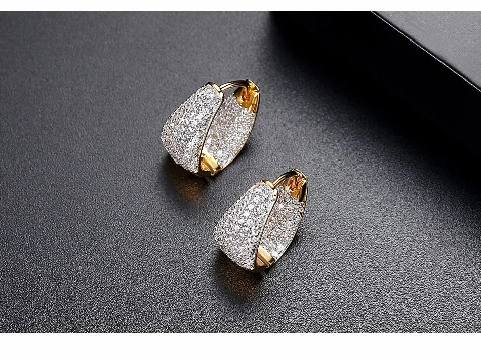 CZCITY Grace Refinement Fashion Gold Color Clear Stud Earrings Paved Micro a AA Cubic Zircon Ear Hoop Jewelry for Women