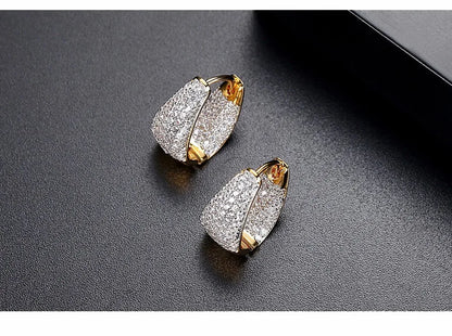 CZCITY Grace Refinement Fashion Gold Color Clear Stud Earrings Paved Micro a AA Cubic Zircon Ear Hoop Jewelry for Women