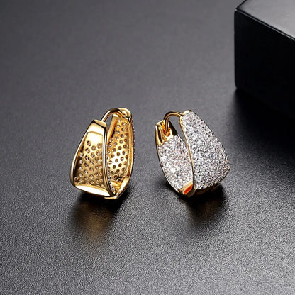 CZCITY Grace Refinement Fashion Gold Color Clear Stud Earrings Paved Micro a AA Cubic Zircon Ear Hoop Jewelry for Women