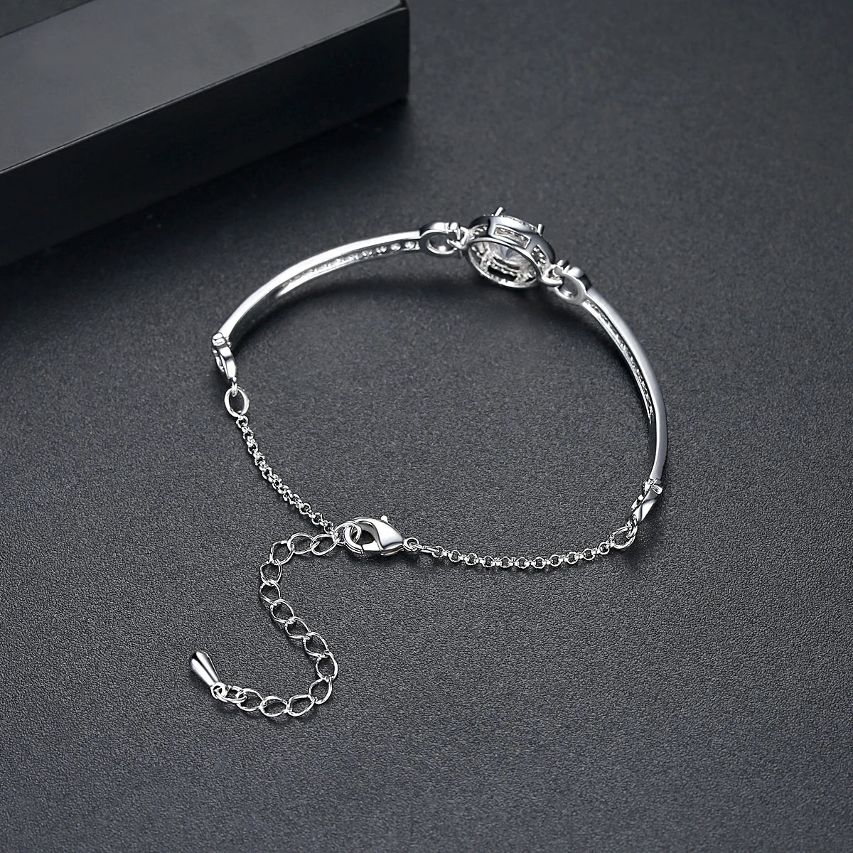 CZCITY New coming Rhodium White Gold Plated Brass Bangles Top Quality Hearts and Arrows Cut Zircon Bangle