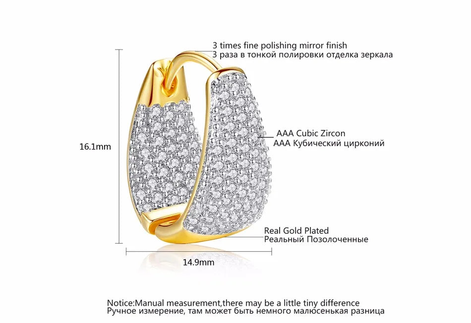 CZCITY Grace Refinement Fashion Gold Color Clear Stud Earrings Paved Micro a AA Cubic Zircon Ear Hoop Jewelry for Women