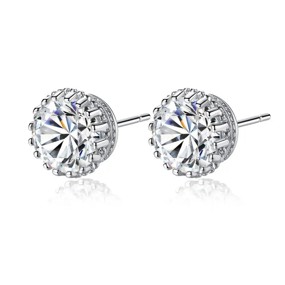 CZCITY Hot Sale 8mm 2ct Top Quality Sparkling Clear CZ Crown Design Women Daily Wear Wholesale Cheap Stud Earrings