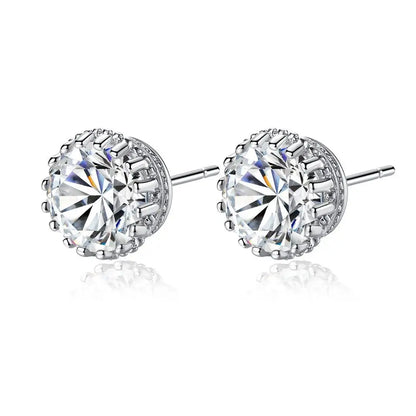 CZCITY Hot Sale 8mm 2ct Top Quality Sparkling Clear CZ Crown Design Women Daily Wear Wholesale Cheap Stud Earrings
