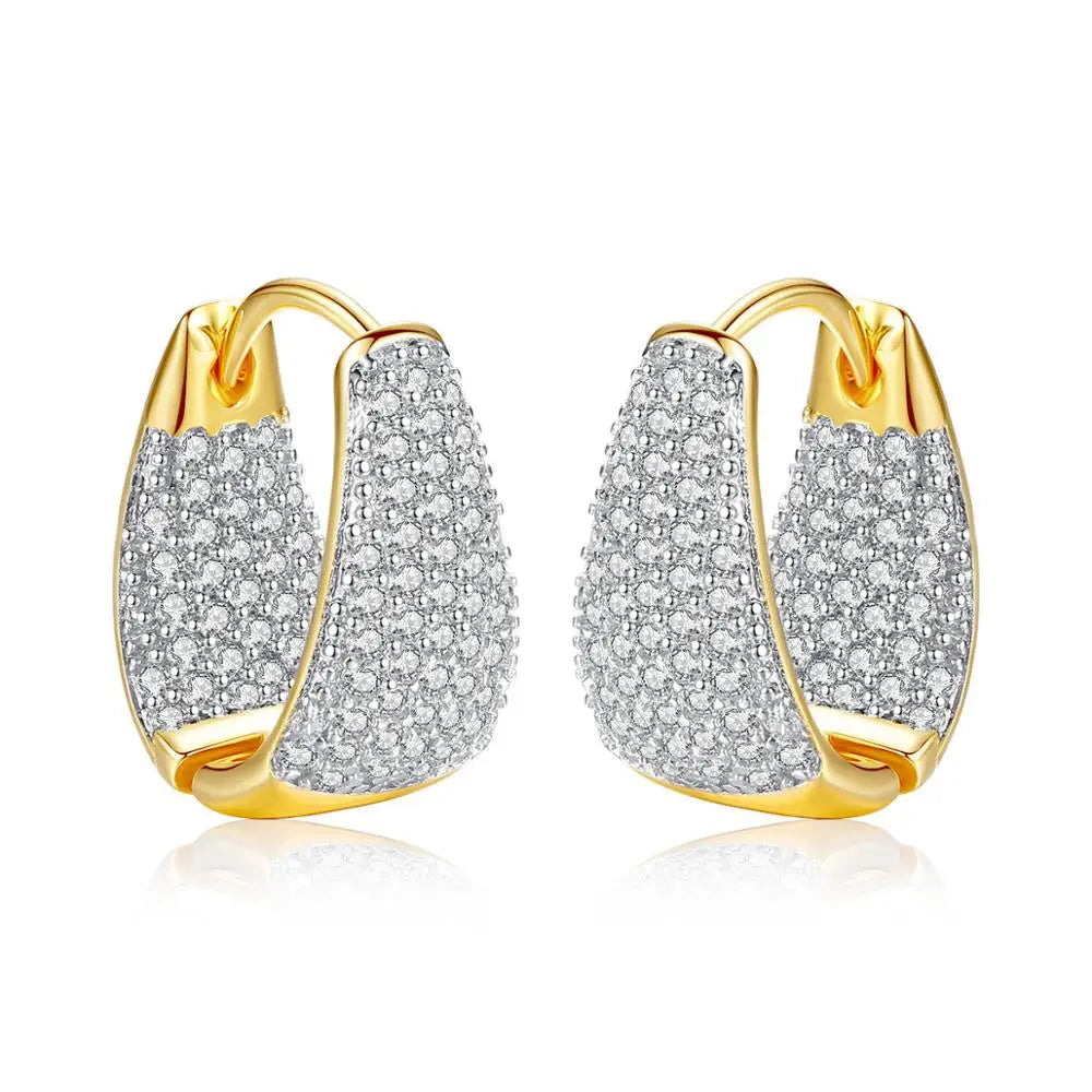 CZCITY Grace Refinement Fashion Gold Color Clear Stud Earrings Paved Micro a AA Cubic Zircon Ear Hoop Jewelry for Women