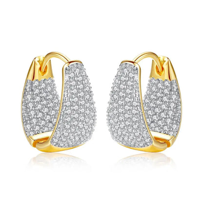 CZCITY Grace Refinement Fashion Gold Color Clear Stud Earrings Paved Micro a AA Cubic Zircon Ear Hoop Jewelry for Women