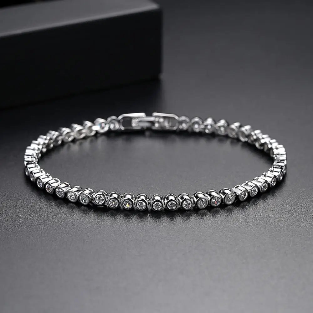CZCITY Wholesale Luxury Rhodium White Plated Genuine Round Clear CZ Bridal Wedding Women Tennis Chain Bracelet