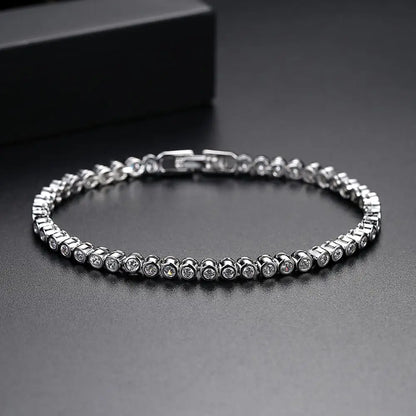 CZCITY Wholesale Luxury Rhodium White Plated Genuine Round Clear CZ Bridal Wedding Women Tennis Chain Bracelet