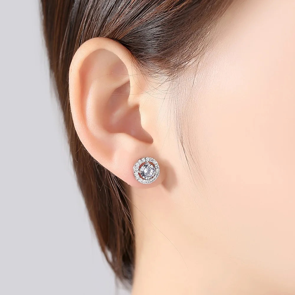 CZCITY Jewelry JEANS Brand Wholesale Hearts & Arrows Cut Top Quality 0.75 Carat Women Wedding Round Halo CZ Stud Earrings