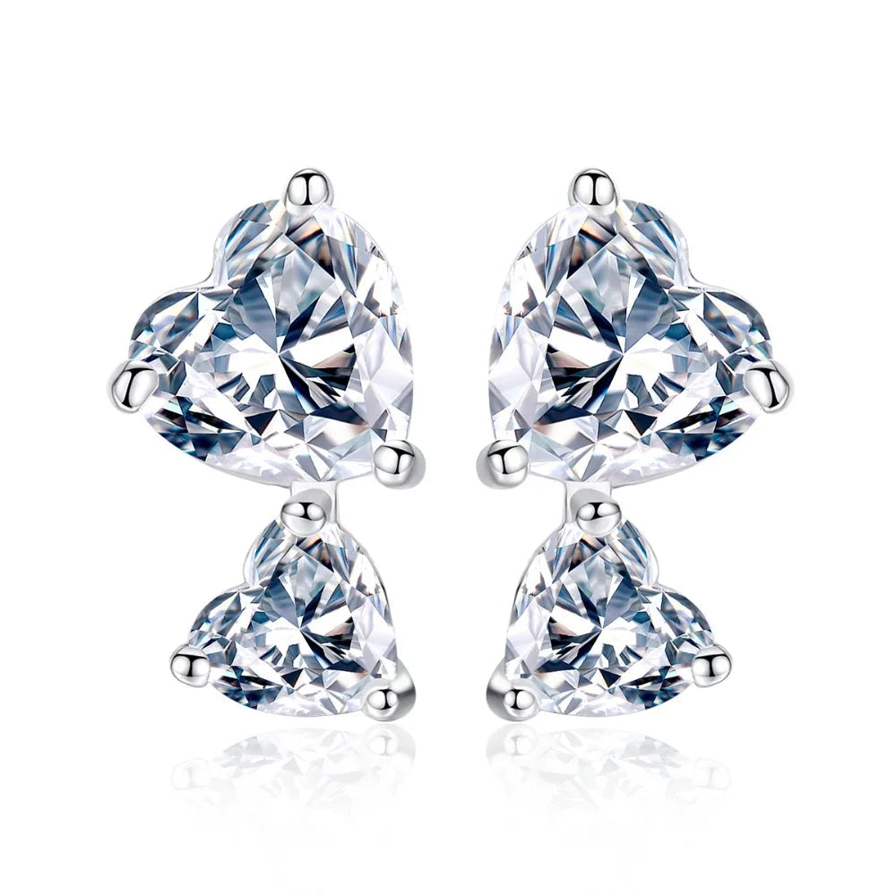 CZCITY White Gold Color Fashion 1 Pair Double Heart-shaped White Cubic Zirconia Stud Earrings for Womens Girls Love Gift
