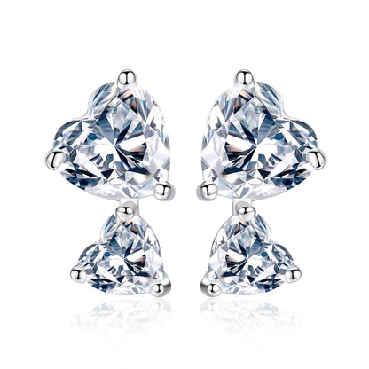 CZCITY White Gold Color Fashion 1 Pair Double Heart-shaped White Cubic Zirconia Stud Earrings for Womens Girls Love Gift