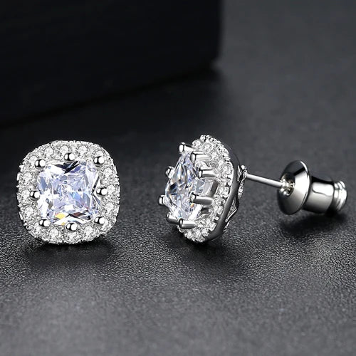 CZCITY Cute Square CZ Stone Post Stud Earrings Four Color Options Fashion Style Korean Cubic Zirconia Earring