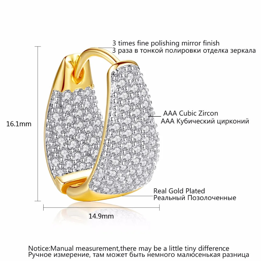 CZCITY Grace Refinement Fashion Gold Color Clear Stud Earrings Paved Micro a AA Cubic Zircon Ear Hoop Jewelry for Women