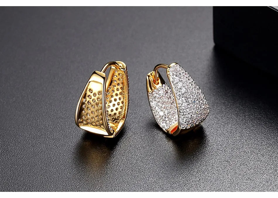 CZCITY Grace Refinement Fashion Gold Color Clear Stud Earrings Paved Micro a AA Cubic Zircon Ear Hoop Jewelry for Women