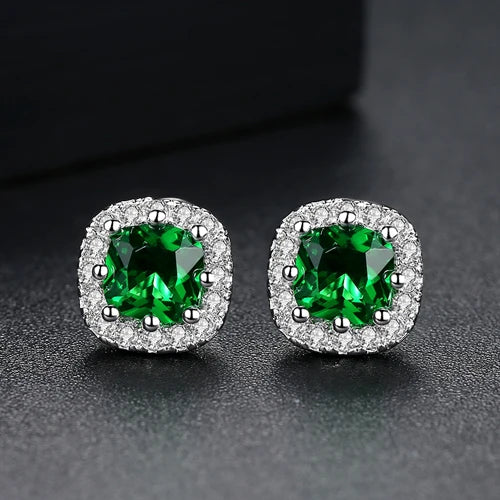 CZCITY Cute Square CZ Stone Post Stud Earrings Four Color Options Fashion Style Korean Cubic Zirconia Earring