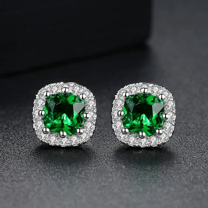 CZCITY Cute Square CZ Stone Post Stud Earrings Four Color Options Fashion Style Korean Cubic Zirconia Earring